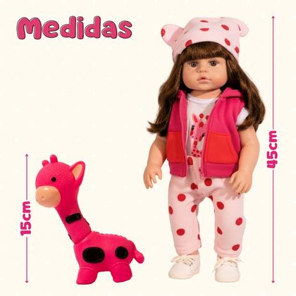 Imagem de Bebê Reborn Boneca Realista Grande Menina com Roupinha e Acessórios Girafinha 45cm