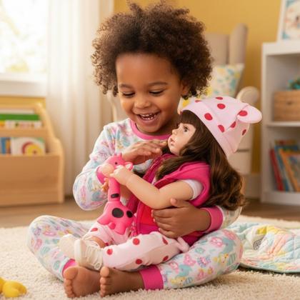 Imagem de Bebê Reborn Boneca Realista Grande Menina com Roupinha e Acessórios Girafinha 45cm