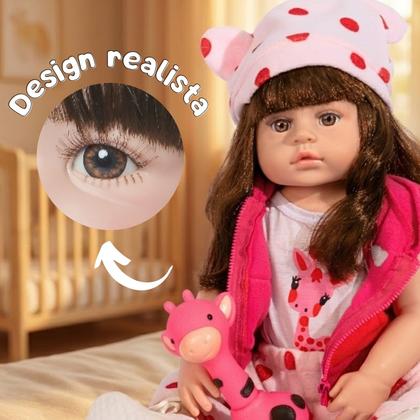 Imagem de Bebê Reborn Boneca Realista Grande Menina com Roupinha e Acessórios Girafinha 45cm