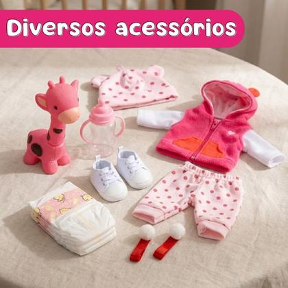 Imagem de Bebê Reborn Boneca Realista Grande Menina com Roupinha e Acessórios Girafinha 45cm