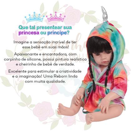 Imagem de Bebê Reborn Boneca Realista Morena Unicórnio Pelúcia Bolsa