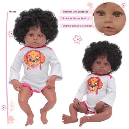Imagem de Bebê Reborn Boneca Realista Negra Cabelo Cacheado + Itens