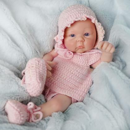 Imagem de Bebê Reborn Boneca Realista Silicone Sólido 35cm Pode Tomar Banho Com Kit Conjunto de Roupa Chupeta Mamadeira e Pelúcia