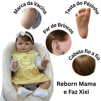 Imagem de Bebê Reborn Boneca Silicone 50cm de Altura, 35cm de Larguta, Toma Banho, Realista, Enxoval Luxo com 22 itens, Ela Faz Xixi e Mama