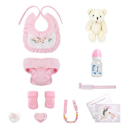 Imagem de Bebê Reborn Boneca Silicone Sólido Menina 35cm Pode Tomar Banho Com 2 Conjuntos de Roupa Mamadeira Chupeta Pelúcia Certidão Fralda
