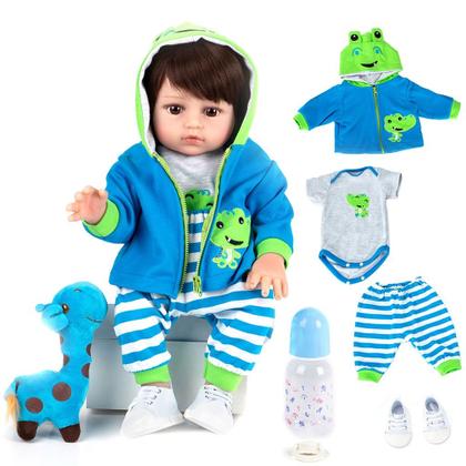 Imagem de Bebê Reborn Boneco Menino Girafa Realista Brastoy Corpo Silicone Pode Dar Banho Acessórios Completo