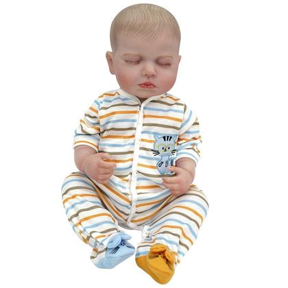 Imagem de Bebê Reborn Boneco Menino Realista Brastoy Corpo Silicone Pode Dar Banho Roupa Chupeta Mamadeira e Pelúcia Acessórios Completos