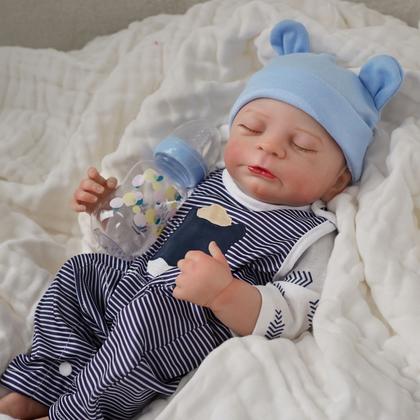 Imagem de Bebê Reborn Boneco Realista Brastoy 48cm Silicone Kit Conjunto de Roupa Chupeta Mamadeira e Pelúcia Original