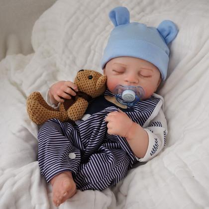 Imagem de Bebê Reborn Boneco Realista Brastoy 48cm Silicone Kit Conjunto de Roupa Chupeta Mamadeira e Pelúcia Original