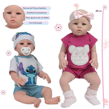 Imagem de Bebê Reborn Gêmeos Casal Abigail Com Bolsa Enxoval Completo