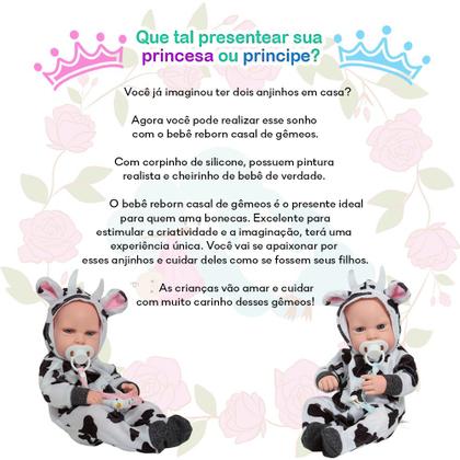 Imagem de Bebê Reborn Gêmeos Casal Pode Dar Banho Vaquinha Pelúcia