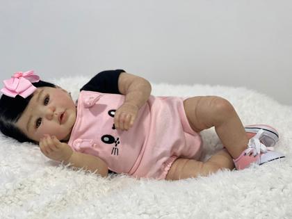 Imagem de Bebê Reborn Gêmeos Realistas Kilyn Menino e Menina Corpo Inteiro Silicone Toma Banho Cabelo Fio a Fio 50cm, 2kg cada Enxoval Completo