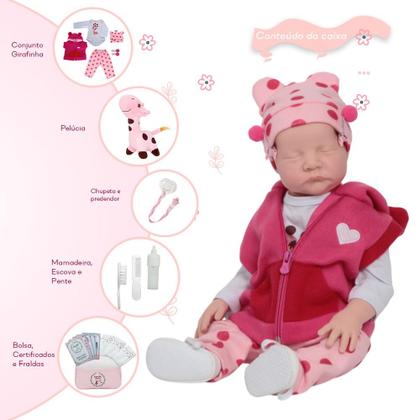 Imagem de Bebê Reborn Girafinha com Bolsa Fraldas e Kit de Acessórios