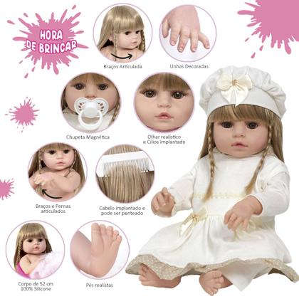 Imagem de Bebe Reborn Loira 100% Silicone Princesa Com Kit Acessórios