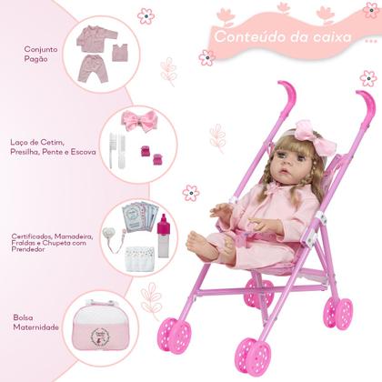 Imagem de Bebe Reborn Loira 46cm Enxoval Completo Carrinho Infantil