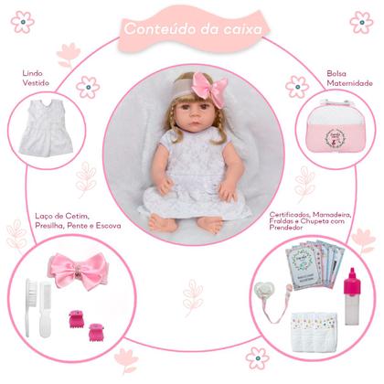 Imagem de Bebê Reborn Loira Menina Princesa 46cm Com Kit Acessórios