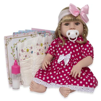 Imagem de Bebe Reborn Menina Corpo 100% Silicone Enxoval Vestido Rosa