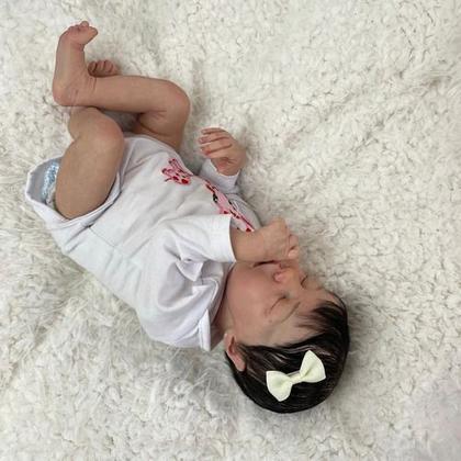 Imagem de Bebê Reborn Menina Dormindo Kit Twin A Realista Corpo de Pano Cabelo Fio a Fio 42cm Enxoval ENTREGA IMEDIATA