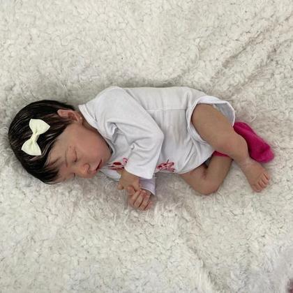 Imagem de Bebê Reborn Menina Dormindo Kit Twin A Realista Corpo de Pano Cabelo Fio a Fio 42cm Enxoval ENTREGA IMEDIATA