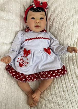Imagem de Bebê Reborn Menina Japonesa Realista Corpo de Pano e Membros Silicone Cabelo Fio a Fio Olhos Pretos 48cm Enxoval Completo PRONTA ENTREGA