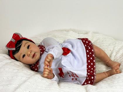 Imagem de Bebê Reborn Menina Japonesa Realista Corpo de Pano e Membros Silicone Cabelo Fio a Fio Olhos Pretos 48cm Enxoval Completo PRONTA ENTREGA