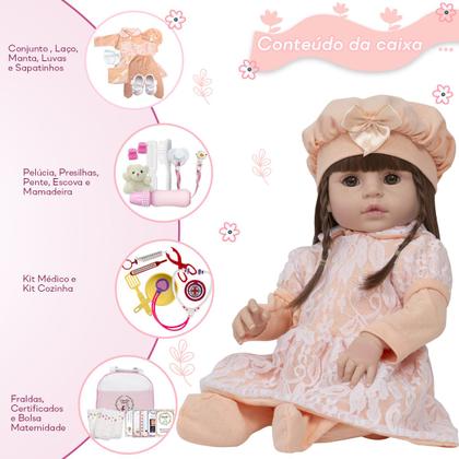 Imagem de Bebe Reborn Menina Linda Cabelo Longo Enxoval 24 Itens Luxo