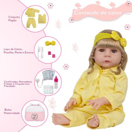 Imagem de Bebe Reborn Menina Loira Realista Pijama Enxoval Completo