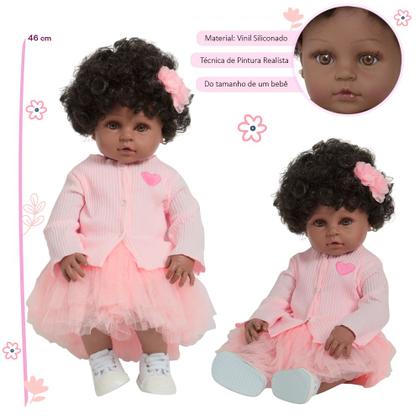 Imagem de Bebe Reborn Menina Negra Cabelo Cacheado Pode Dar Banho
