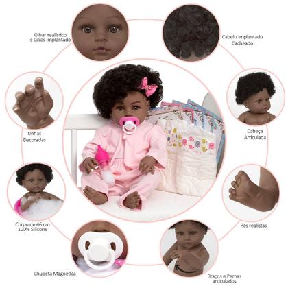 Imagem de Bebe Reborn Menina Negra Corpo 100% Silicone Saída de Banho