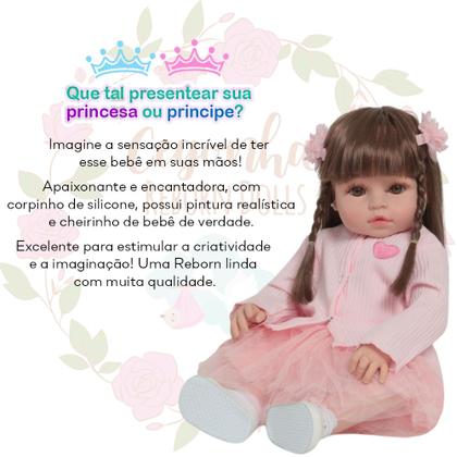 Imagem de Bebê Reborn Menina Princesa Rosa Corpo Vinil Cabelo Castanho