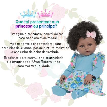 Imagem de Bebê Reborn Menina Realista Negra Enxoval Florido Completo