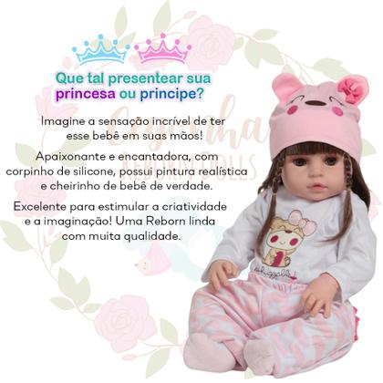 Imagem de Bebê Reborn Menina Silicone Realista 46cm Cabelo Castanho Com Kit Roupinha Completa Pronta Entrega