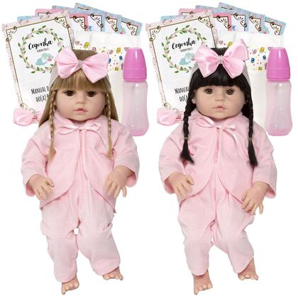 Imagem de Bebê Reborn Meninas Gêmeas Loira Morena Realista Pode Banho