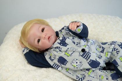 Imagem de Bebê reborn realista artesanal menino loiro corpo de tecido