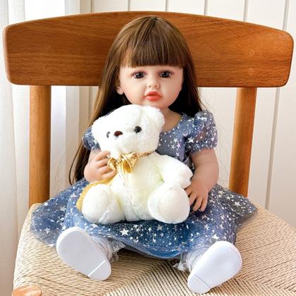 Imagem de Bebê Reborn Realista Brastoy Boneca de Silicone Kit Conjunto de Roupa Chupeta Mamadeira e Pelúcia Original Completo