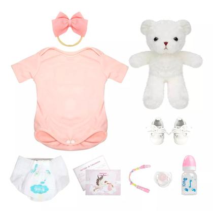 Imagem de Bebê Reborn Realista Brastoy Boneca de Silicone Kit Conjunto de Roupa Chupeta Mamadeira e Pelúcia Original Completo