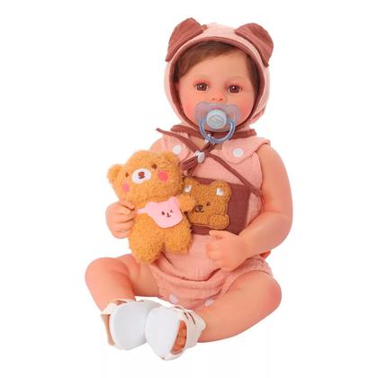 Imagem de Bebê Reborn Realista Brastoy Boneca de Silicone Kit Conjunto de Roupa Chupeta Mamadeira e Pelúcia Original Completo