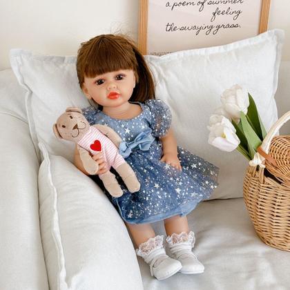 Imagem de Bebê Reborn Realista Brastoy Boneca de Silicone Kit Conjunto de Roupa Chupeta Mamadeira e Pelúcia Original Completo