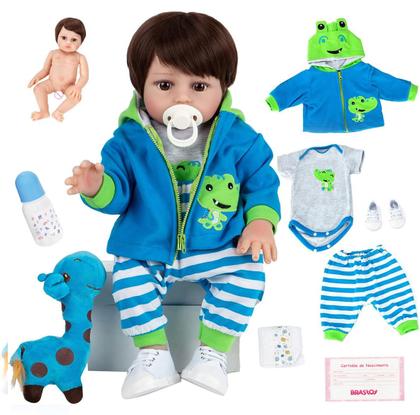 Imagem de Bebê Reborn Realista Brastoy Boneca ou Boneco Silicone Kit Conjunto de Roupa Chupeta Mamadeira e Pelúcia Original Completo