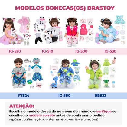 Imagem de Bebê Reborn Realista Brastoy Boneca ou Boneco Silicone Kit Conjunto de Roupa Chupeta Mamadeira e Pelúcia Original Completo