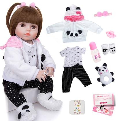 Imagem de Bebê Reborn Realista Brastoy Boneca ou Boneco Silicone Kit Conjunto de Roupa Chupeta Mamadeira e Pelúcia Original Completo