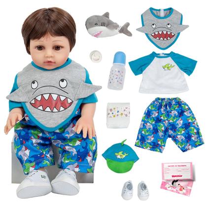 Imagem de Bebê Reborn Realista Brastoy Boneca ou Boneco Silicone Kit Conjunto de Roupa Chupeta Mamadeira e Pelúcia Original Completo