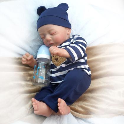 Imagem de Bebê Reborn Realista Brastoy Boneca ou Boneco Silicone Kit Conjunto de Roupa Chupeta Mamadeira e Pelúcia Original Completo