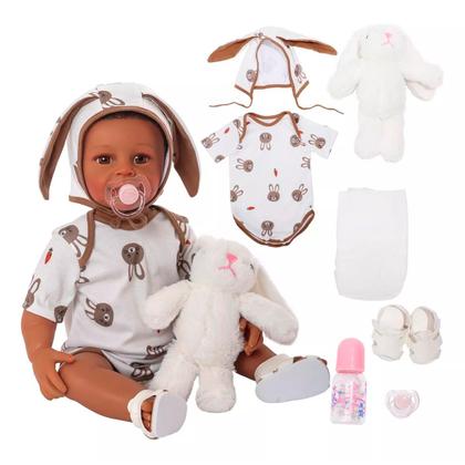 Imagem de Bebê Reborn Realista Brastoy Boneca ou Boneco Silicone Kit Conjunto de Roupa Chupeta Mamadeira e Pelúcia Original Completo