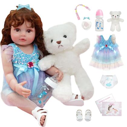 Imagem de Bebê Reborn Realista Brastoy Boneca ou Boneco Silicone Kit Conjunto de Roupa Chupeta Mamadeira e Pelúcia Original Completo