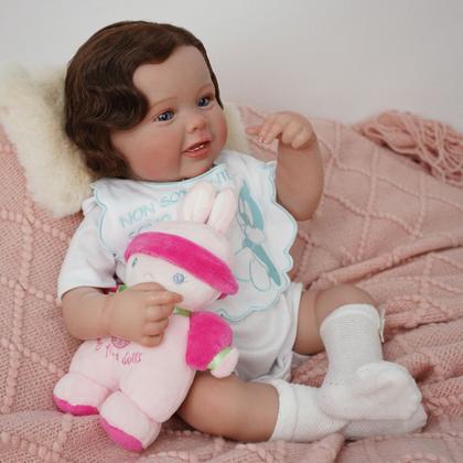 Imagem de Bebê Reborn Realista Brastoy Boneca ou Boneco Silicone Kit Conjunto de Roupa Chupeta Mamadeira e Pelúcia Original Completo