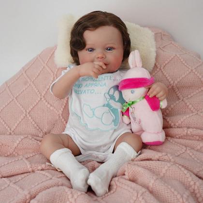 Imagem de Bebê Reborn Realista Brastoy Boneca ou Boneco Silicone Kit Conjunto de Roupa Chupeta Mamadeira e Pelúcia Original Completo