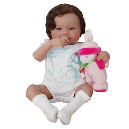 Imagem de Bebê Reborn Realista Brastoy Boneca ou Boneco Silicone Kit Conjunto de Roupa Chupeta Mamadeira e Pelúcia Original Completo