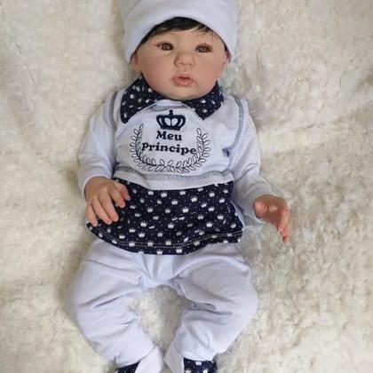 Imagem de Bebe Reborn Realista Menino Pano + Enxoval Completo