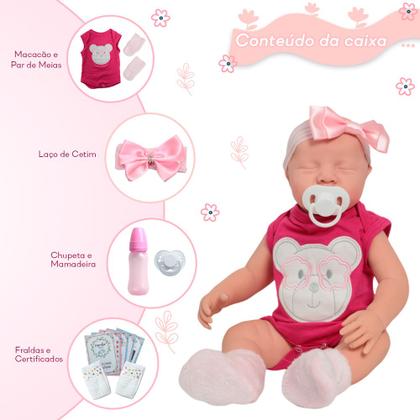 Imagem de Bebê Reborn Recém Nascida Articulada Linda Macacão de Urso